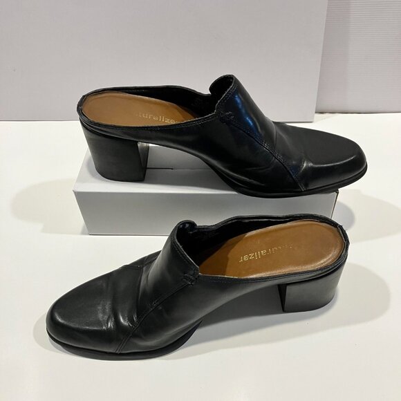 Naturalizer Black Leather Mules with Chunky Heels Womens Size 8.5 - Picture 3 of 13
